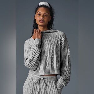 ALO Yoga Gray Cable Knit Winter Bliss Hoodie